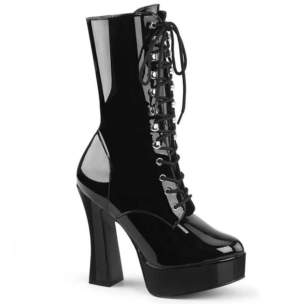 Pleaser Electra-1020 Black Patent Platform Ankle Boots Goth Drag Club 10.5